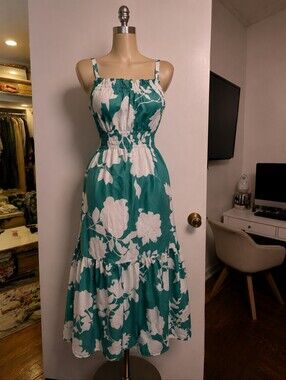 SHEIN Teal and White Floral Maxi Dress